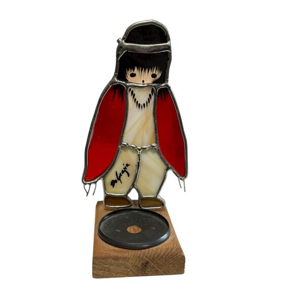 Vintage Ted De Grazia Native American Stained Glass Candle Holder Sun Catcher - Picture 2 of 8